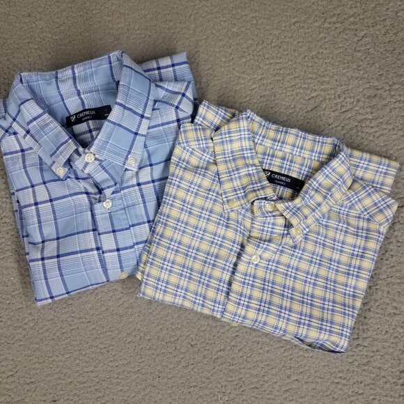 Lot Cremieux Button Down Shirts Adult Medium Plaid Blue Office Travel Classics - Picture 1 of 16